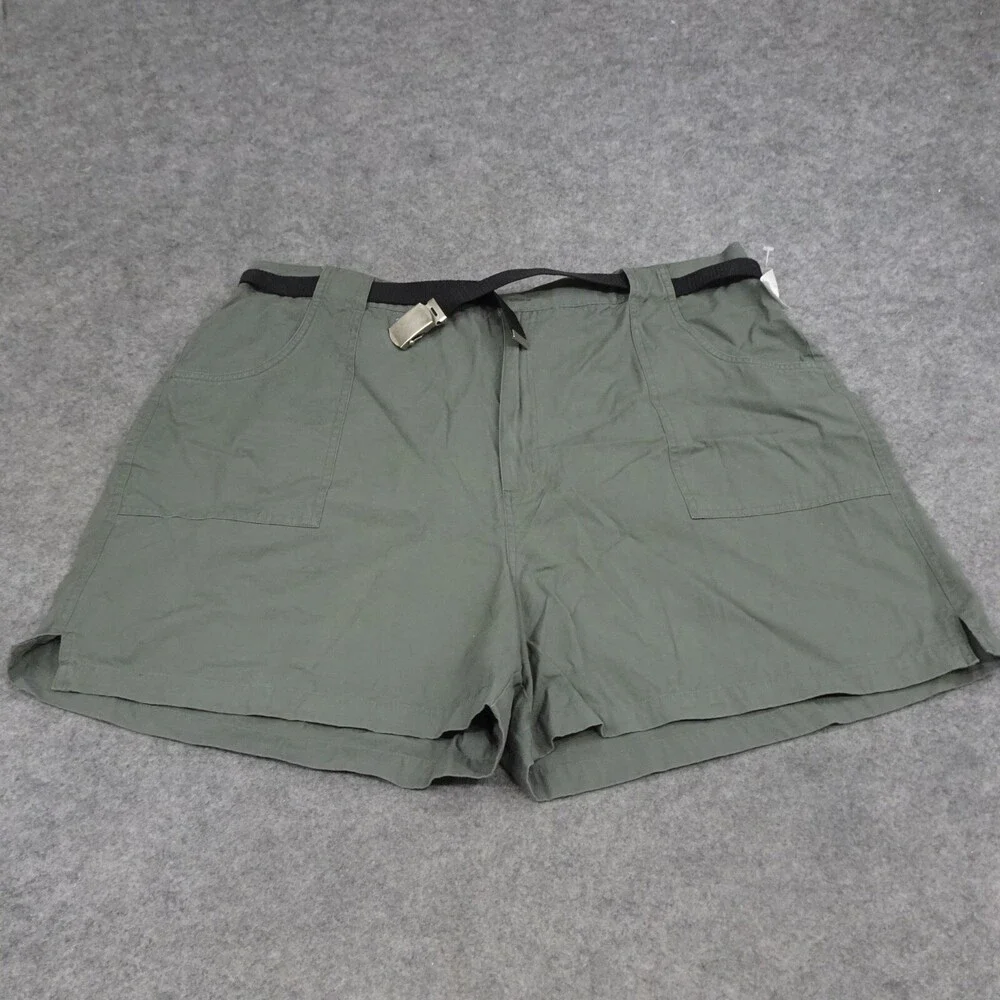 Fashion Bug Shorts Womens 24W Green Belted High Rise Plus Pockets Hot Pants